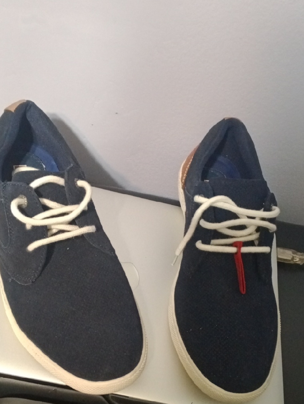 Men's Navy Canvas Slip-On Style Loafers with Cream Sole